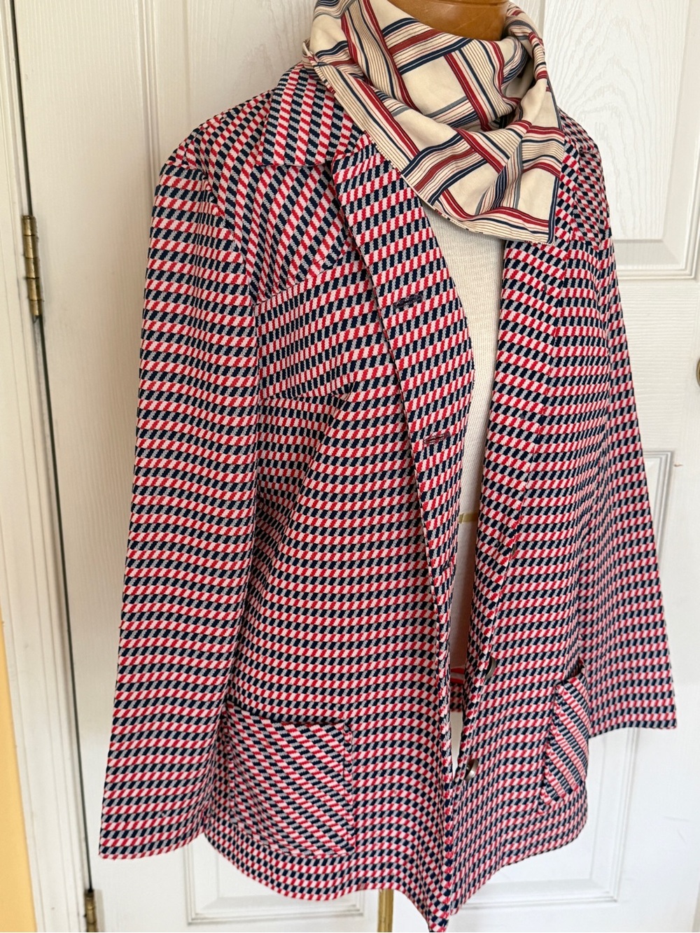 Vintage 70s Gingham Girl Red, White & Blue  plaid blazer jacket M
